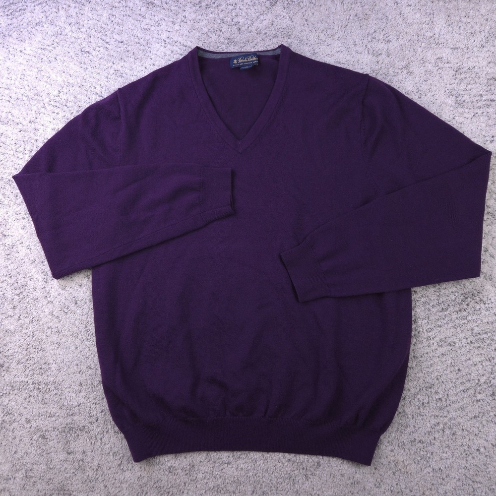 Brooks Brothers Sweater Mens XL Merino Wool Blend Pullover V-Neck Purple EUC - Picture 1 of 7